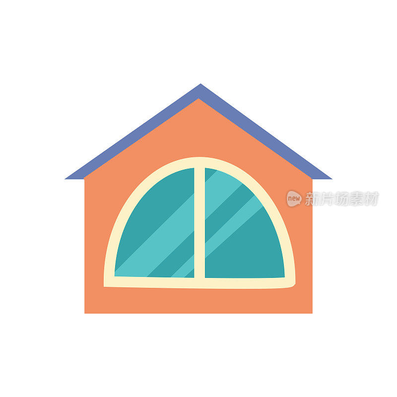 Attic window. Interior element. Part of the facade of the house. Window frame. Vector illustration isolated on white background. Cartoon style.